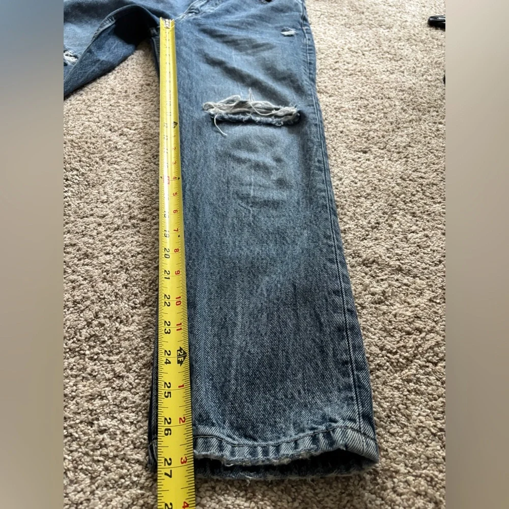 Zara Jeans Womens Blue Denim Cotton High Rise Distressed Straight Leg Size 6 - Picture 6 of 9